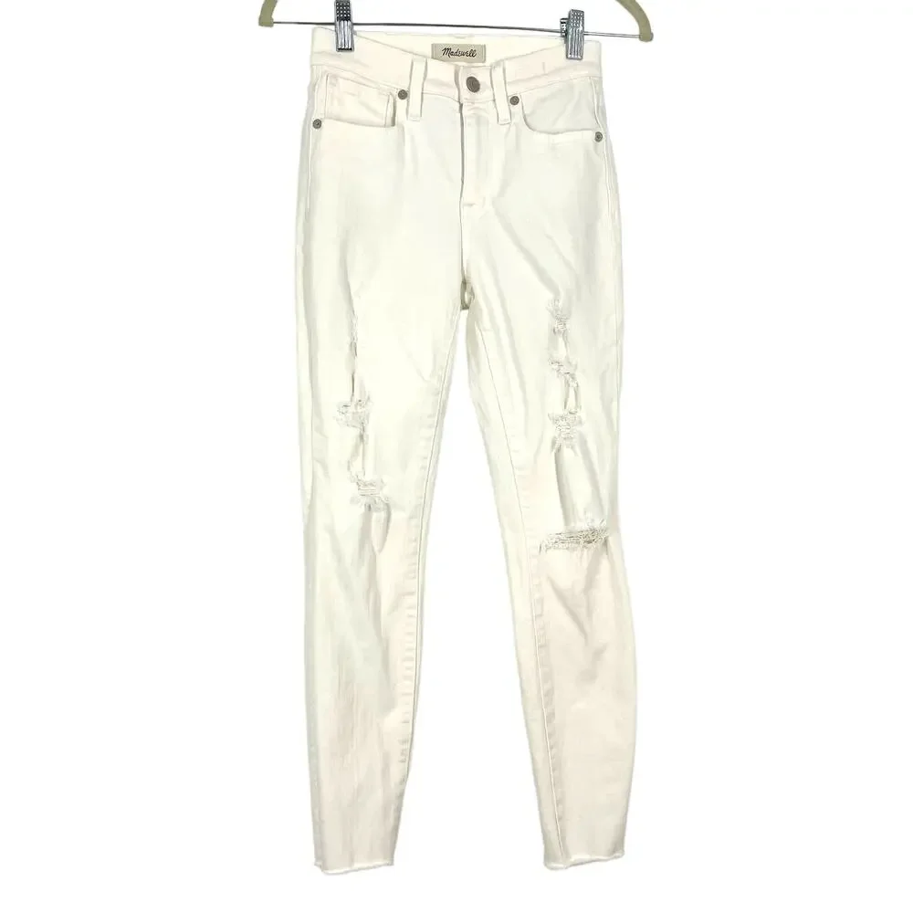 Madewell 9” High Rise Skinny Crop Jeans White Women’s Size 24 Distressed